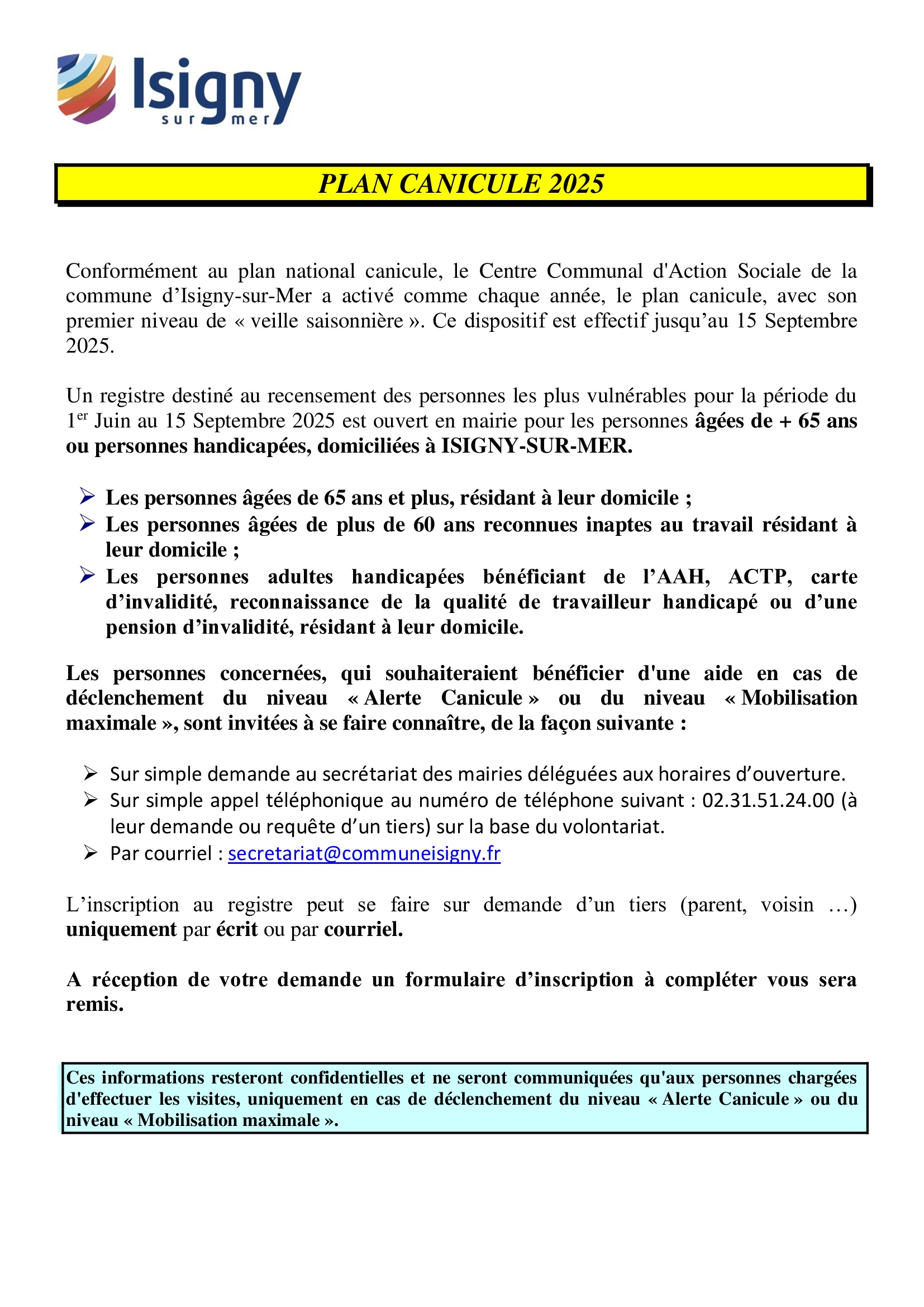 Plan canicule Informations et Affichage